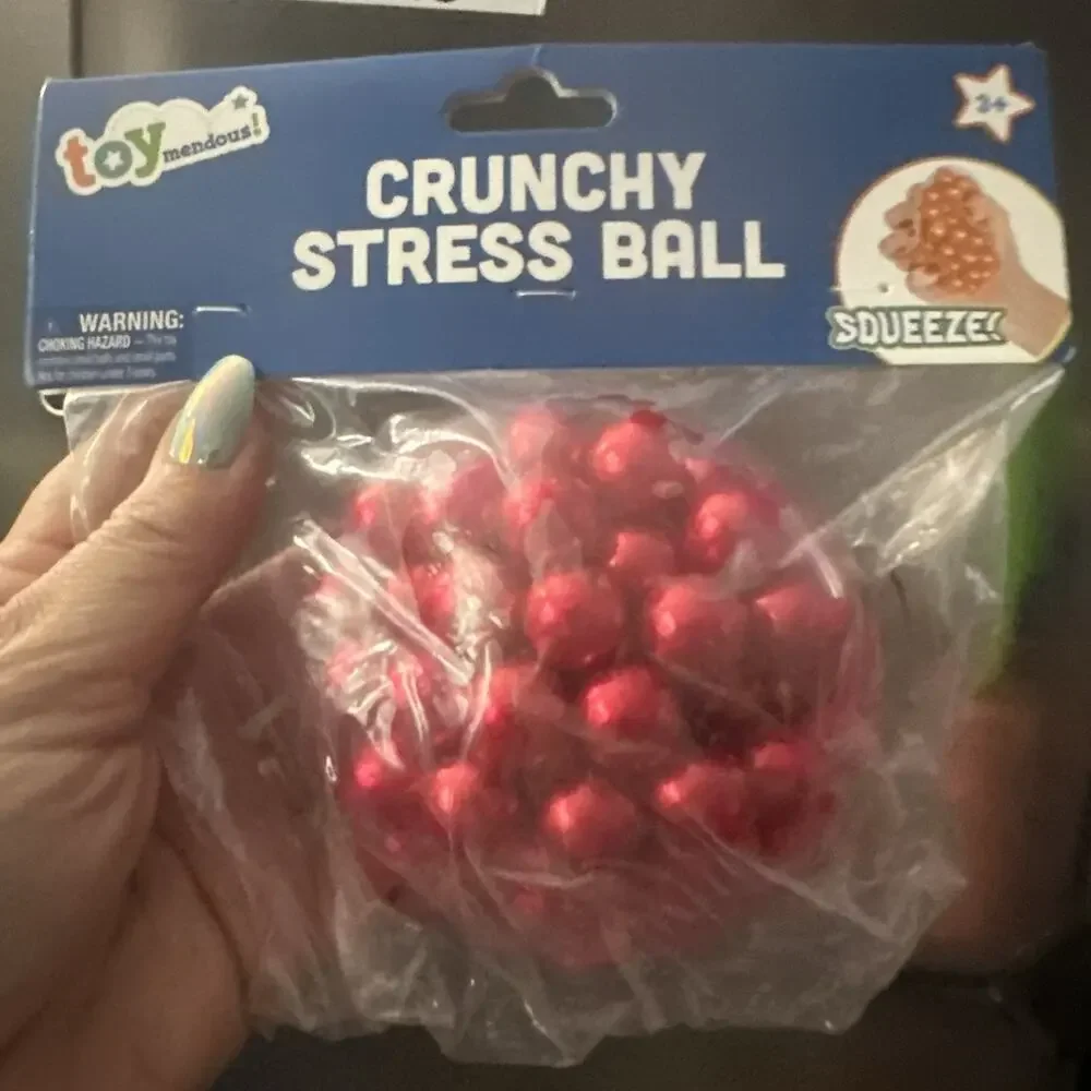 Crunchy Stress Squishy Ball Toymendous Squeeze Red Pearls Ball New